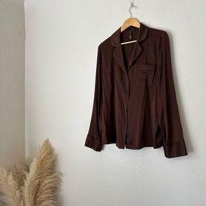 Skims Silk Button Up Shirt in Cocoa